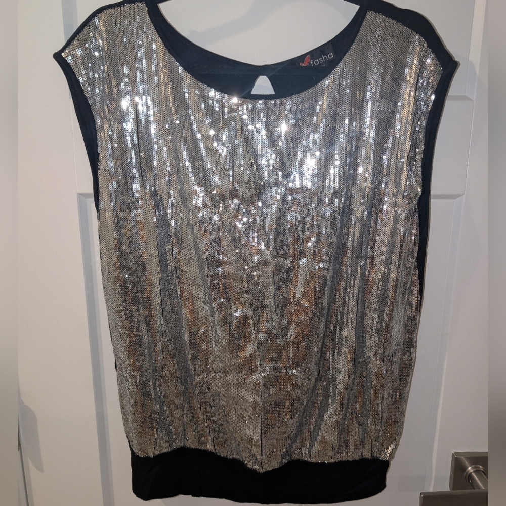 Silver Sequin Sleeveless Top